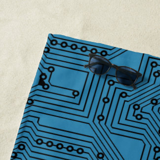 Modern zwart op Blauwgroen blauwe computer printpl Strandlaken