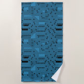 Modern zwart op Blauwgroen blauwe computer printpl Strandlaken (Voorkant)