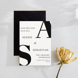 Modern zwart op wit monochroom save the date