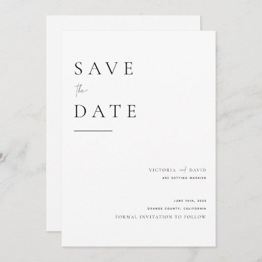 Modern zwart op wit, sla de datumkaart op save the date (Voorkant / Achterkant)
