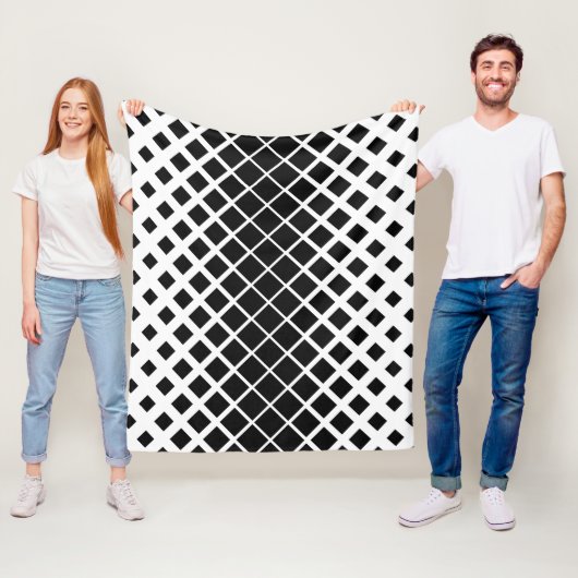 Modern zwart oplos vierkant blokpatroon fleece deken (In situ)