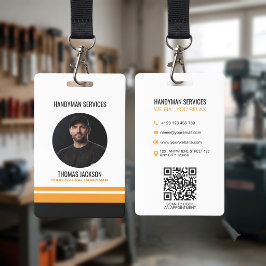 Modern Zwart Oranje Strepen Handyman Personeels-ID Badge