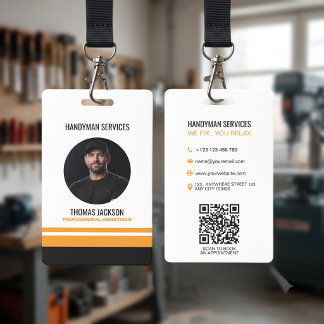 Modern Zwart Oranje Strepen Handyman Personeels-ID Badge