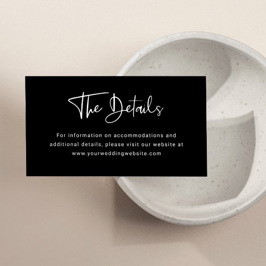 Modern Zwart Overlay | Trouwdetails Informatiekaartje