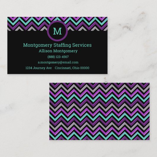 Modern zwart, Paars, roze, grijs en Blauwgroen. Ch Visitekaartje (Voorkant / Achterkant)