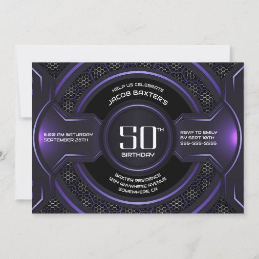 Modern Zwart Paarse 50ste verjaardagsfeestje Kaart (Voorkant)