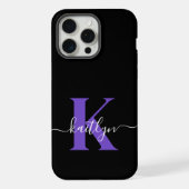Modern zwart-Paarse scriptmonogram iPhone Hoesje (Achterkant)