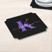 Modern zwart-Paarse scriptmonogram Kartonnen Onderzetters (Gekanteld)