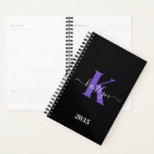 Modern zwart-Paarse scriptmonogram Planner (Display)