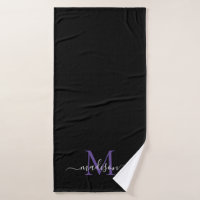 Modern zwart Paarse Violet Monogram Script Naam