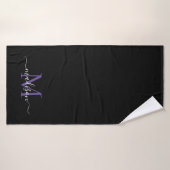 Modern zwart Paarse Violet Monogram Script Naam Badhanddoek (Badhanddoek)