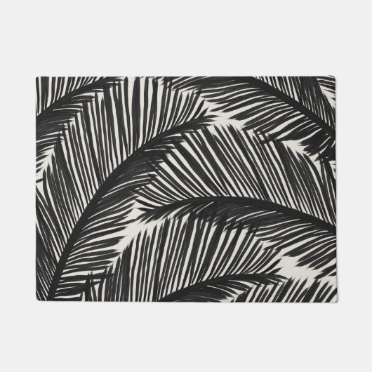 Modern zwart palm Leaf Tropical Pattern Deurmat (Voorkant)