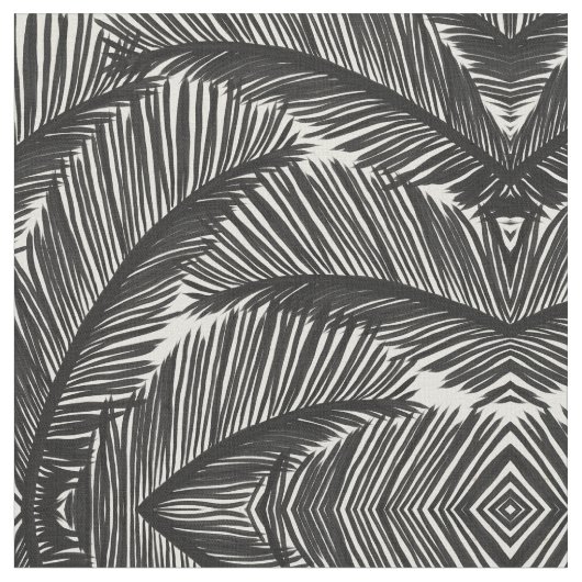 Modern zwart palm Leaf Tropical Pattern Stof (Close Up)