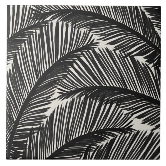 Modern zwart palm Leaf Tropical Pattern Tegeltje (Voorkant)