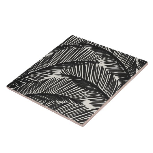Modern zwart palm Leaf Tropical Pattern Tegeltje (Zijkant)