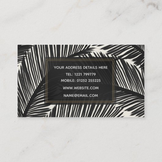 Modern zwart palm Leaf Tropical Pattern Visitekaartje (Achterkant)