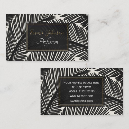 Modern zwart palm Leaf Tropical Pattern Visitekaartje (Voorkant / Achterkant)