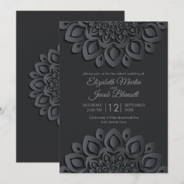 Modern Zwart Papercut Mandala Virtual Wedding Kaart