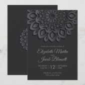 Modern zwart papier gesneden Mandala bruiloft Kaart (Voorkant / Achterkant)