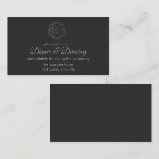 Modern zwart papier gesneden mandala receptie informatiekaartje (Voorkant / Achterkant)