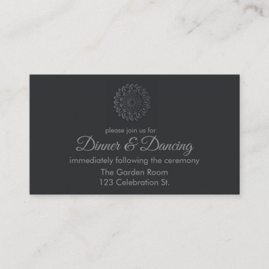 Modern zwart papier gesneden mandala receptie informatiekaartje (Voorkant)