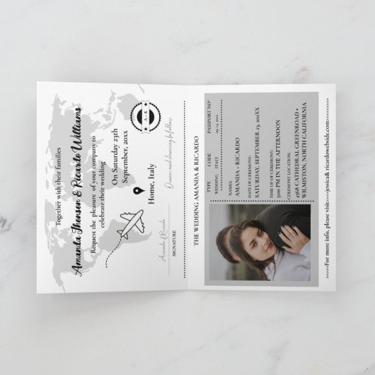 Modern zwart paspoort foto bruiloft uitnodiging (Binnen)