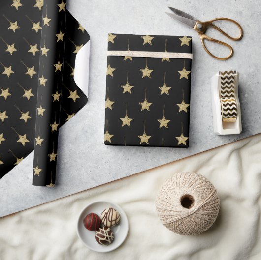 Modern zwart patroon met gouden sterren cadeaupapier (Crafts)