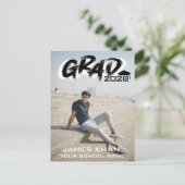 Modern zwart penseelscript, Afstuderen volledige f Uitnodiging Briefkaart (Staand voorkant)