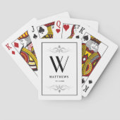 Modern zwart, persoonlijk monogram en naam pokerkaarten (Achterkant)