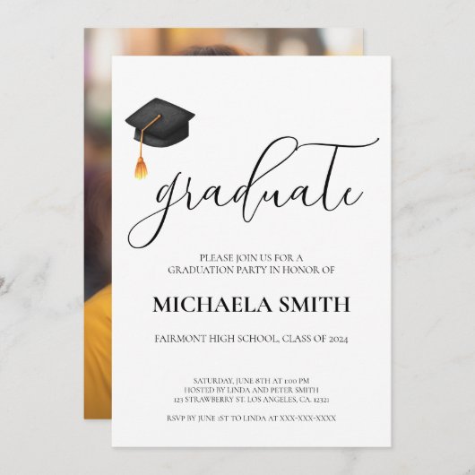 Modern Zwart Pet High School Foto Afstuderen Kaart (Voorkant / Achterkant)