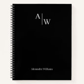 Modern Zwart Professioneel 2 Monogram Eerste Basis Notitieboek (Voorkant)