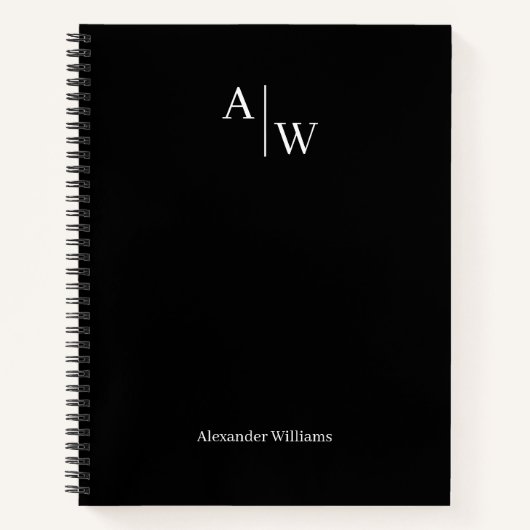 Modern Zwart Professioneel 2 Monogram Initiaal Bas Notitieboek (Voorkant)
