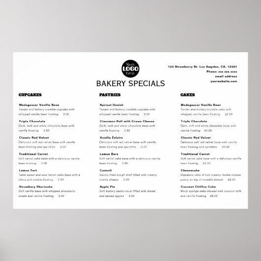 Modern Zwart Professioneel Restaurant Logo Menu Poster (Voorkant)