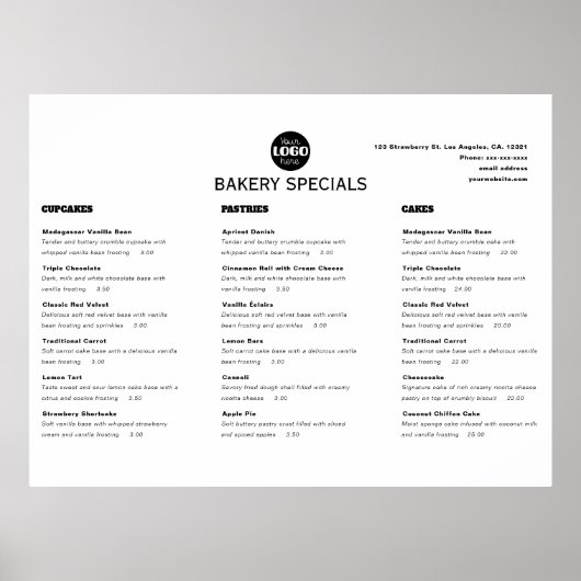Modern Zwart Professioneel Restaurant Logo Menu Poster (Voorkant)