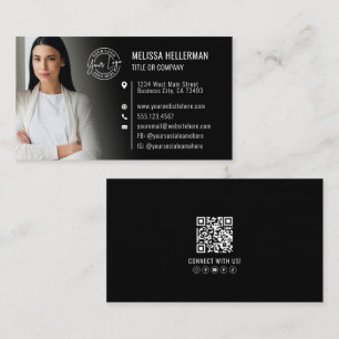 Modern Zwart Professionele QR-code Foto Logo Visitekaartje