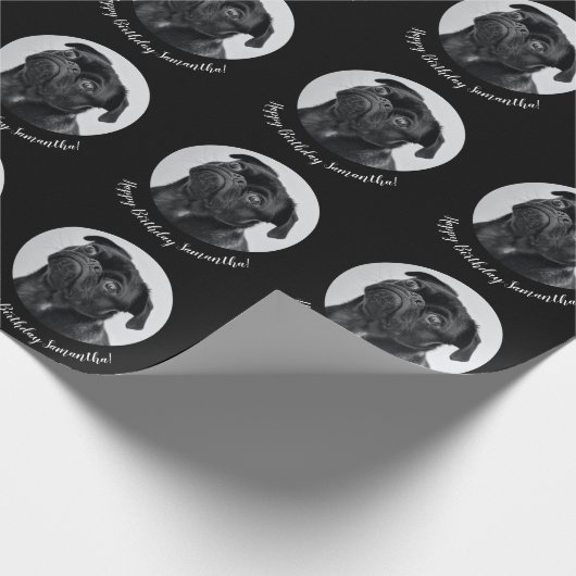Modern Zwart Pug Your Dog Afbeelding Pet Circle Cadeaupapier (Hoek)