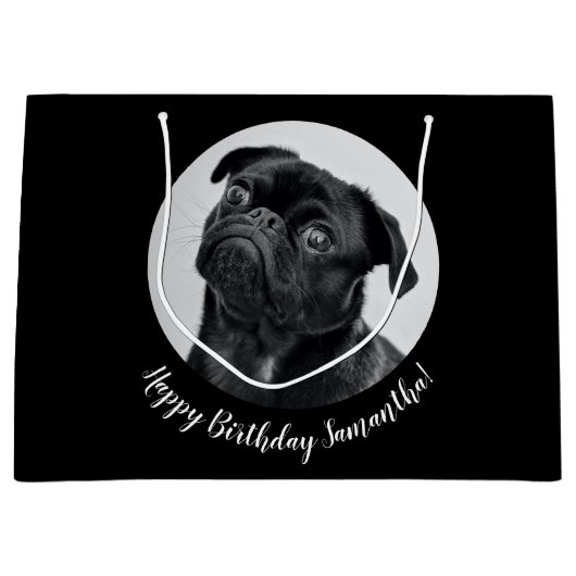 Modern Zwart Pug Your Dog Afbeelding Pet Circle Groot Cadeauzakje (Voorkant)