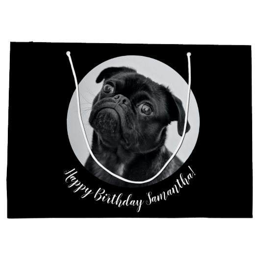 Modern Zwart Pug Your Dog Afbeelding Pet Circle Groot Cadeauzakje (Achterkant)