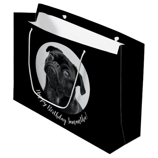 Modern Zwart Pug Your Dog Afbeelding Pet Circle Groot Cadeauzakje (Voorkant Gekanteld)