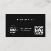 Modern Zwart QR Code Business Logo Klantenkaartje (Achterkant)