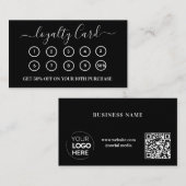 Modern Zwart QR Code Business Logo Klantenkaartje (Voorkant / Achterkant)