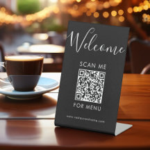 Modern Zwart QR Code Menu Welkom Scan Me