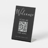 Modern Zwart QR Code Menu Welkom Scan Me Reclamebord Met Voetstuk (Voorkant)