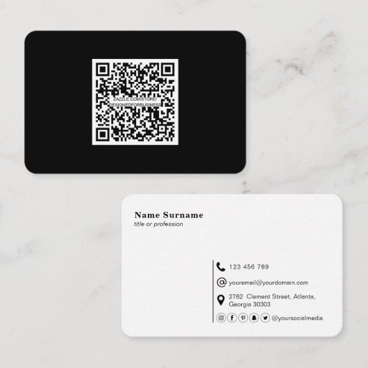 Modern zwart-QR code-Professionele sociale media Visitekaartje (Voorkant / Achterkant)