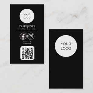Modern Zwart QR Code Social Media Logo Zakelijk Contactkaartje