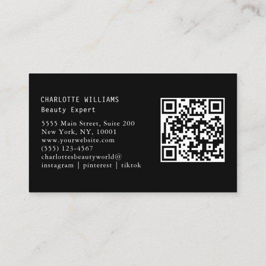 Modern, zwart, QR-code Visitekaartje (Achterkant)