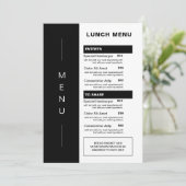 Modern zwart restaurant lunchmenu | Prijslijst Menu (Staand voorkant)