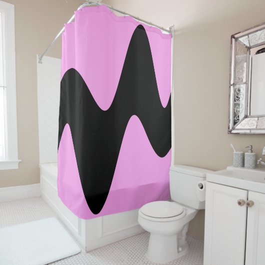 Modern Zwart Rivier Roze Douchegordijn (In situ)