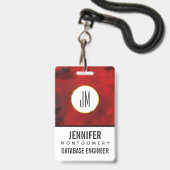 Modern Zwart & Rood Abstract - Donker Mysterieus Badge (Achterkant met lanyard)