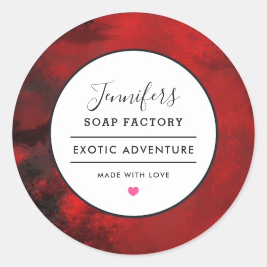 Modern Zwart & Rood Abstract Kaarsenzeepgeur Ronde Sticker (Voorkant)